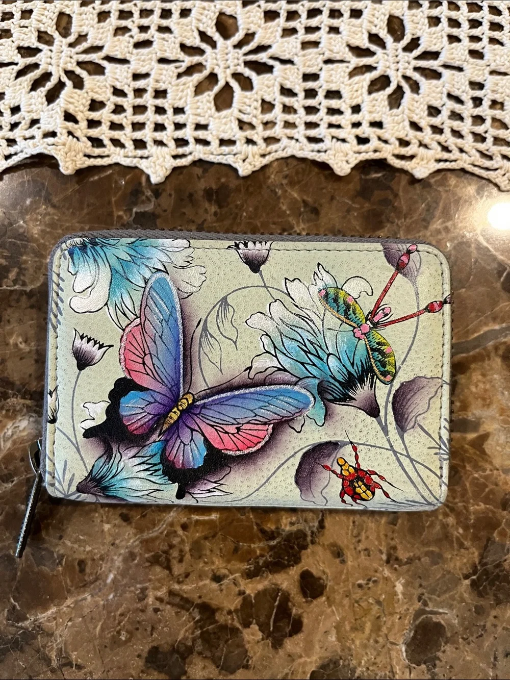 Anuschka Painted Leather Accordion Style Credit Business Card Holder